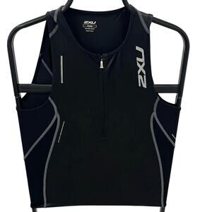 2XU Women's XL Tri Singlet Compression Cycling Triathlon 1/2 Zip  Black Tank Top